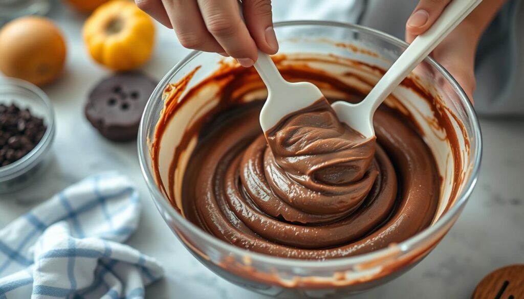 Avoid over-mixing for fluffy chocolate cake